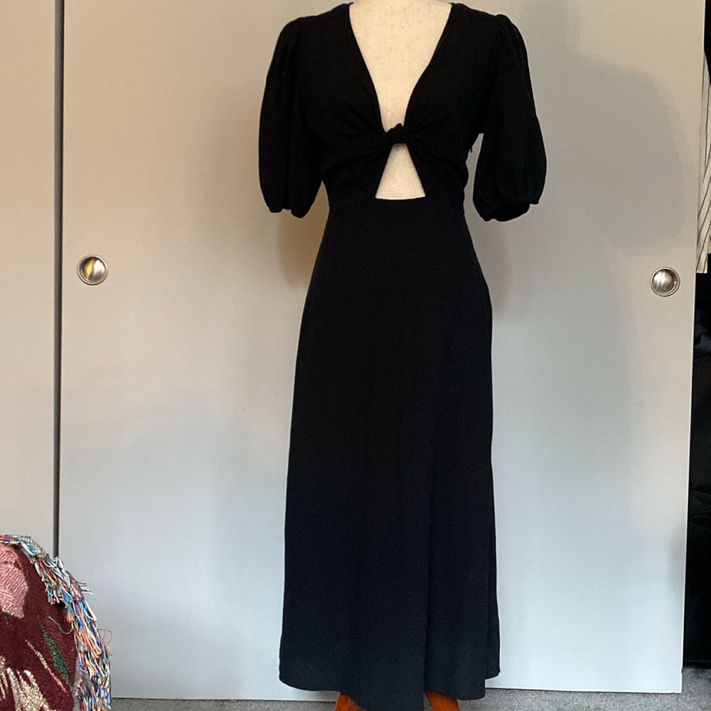 Black 100% cotton linen midi dress